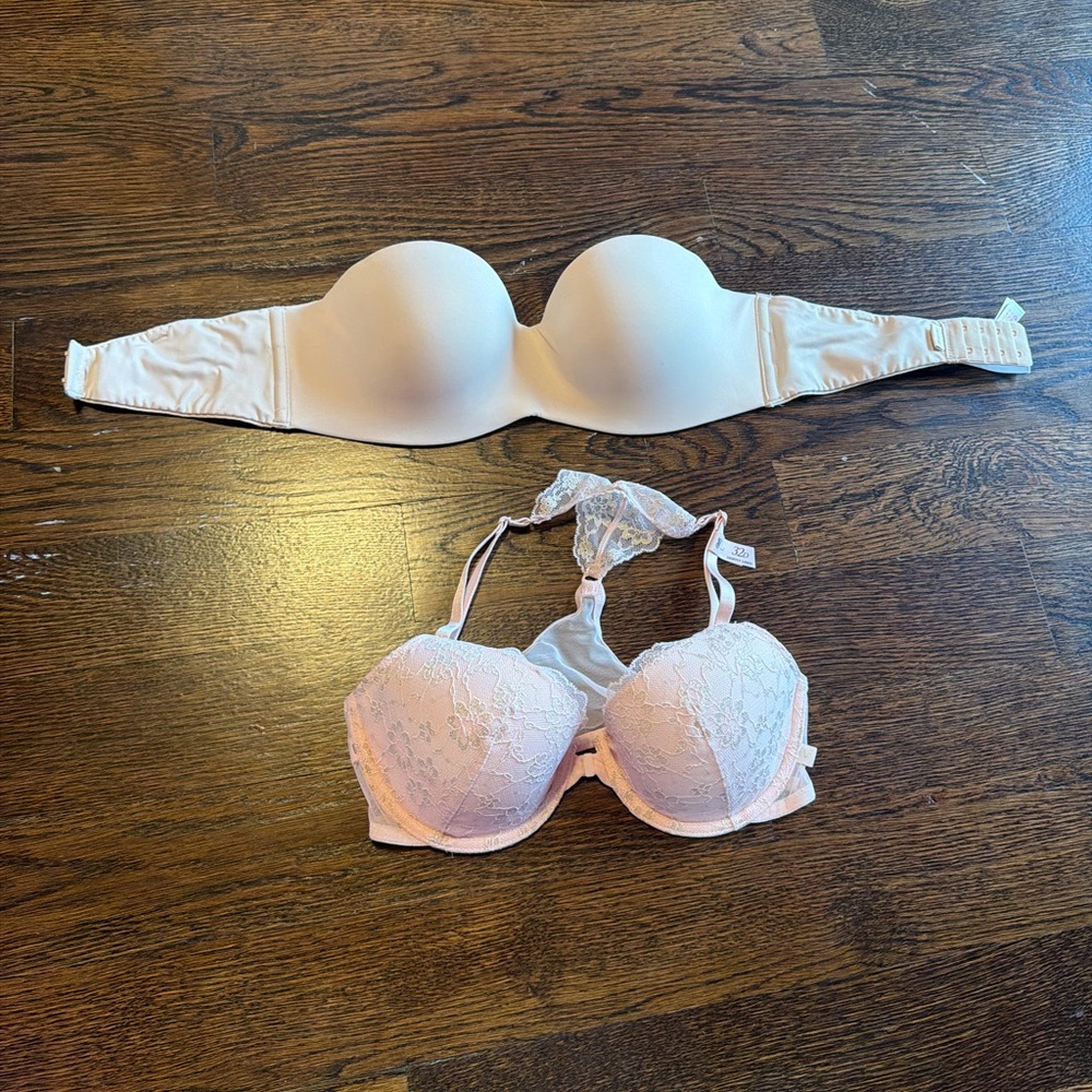 Victoria's Secret Light Pink Strapless & Lace Push-Up Bra Set